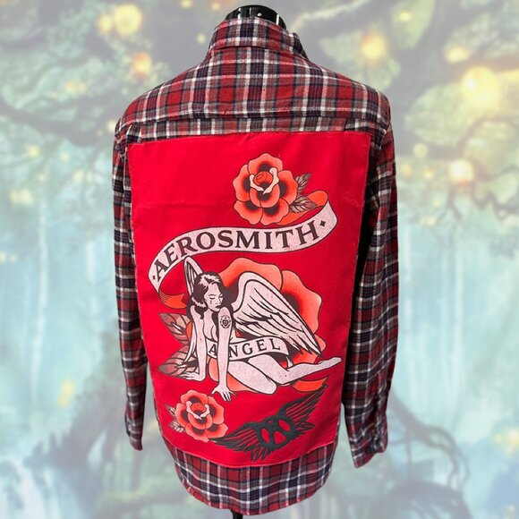 Upcycled Aerosmith “Angel” Flannel | One-of-a-Kind Band Patch | Size M - Picture 2 of 5